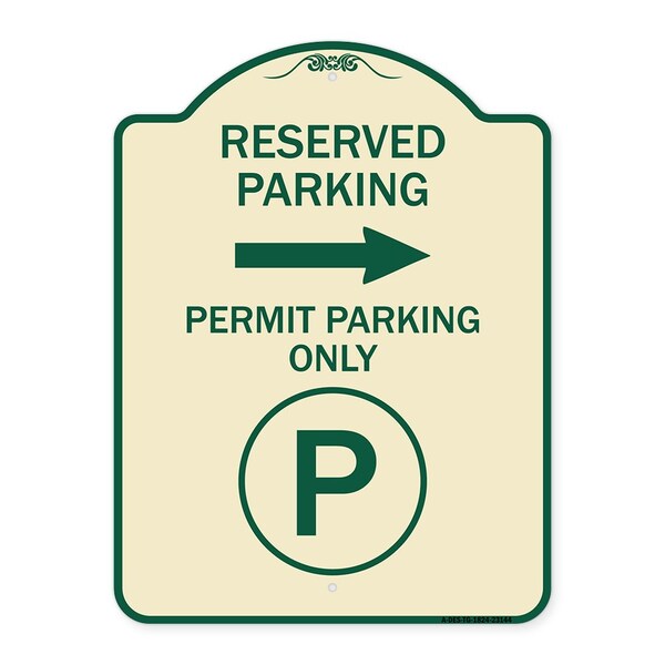 Reserved Parking Permit Parking with Symbol and Right Arrow Aluminum Sign, 24" x 18", TG-1824-23144